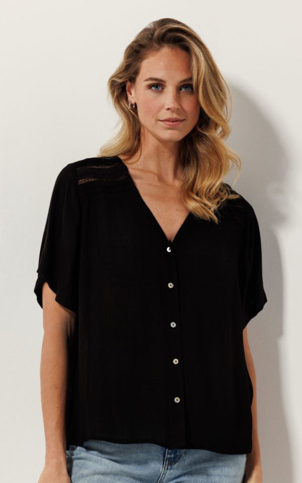 Blouse taped details zwart