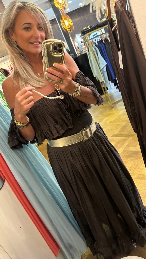Prachtige off shoulder jurk Bruin