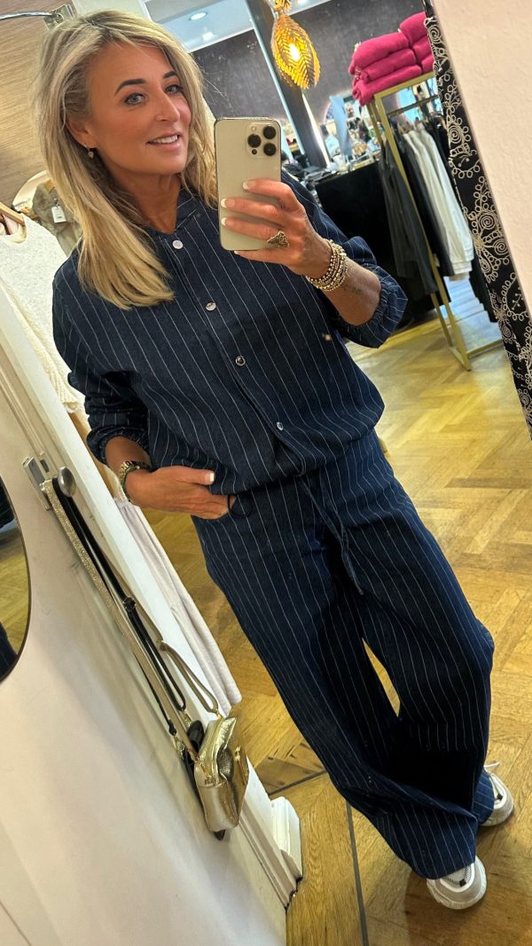 Pinstriped Denim Bomber Jacket Tramontana