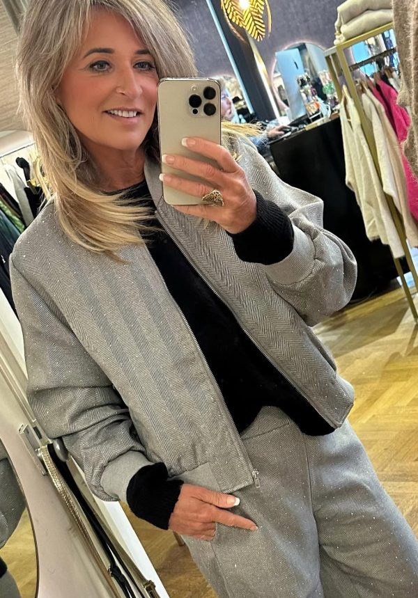 Bomber Jacket Fancy Herringbone Tramontana