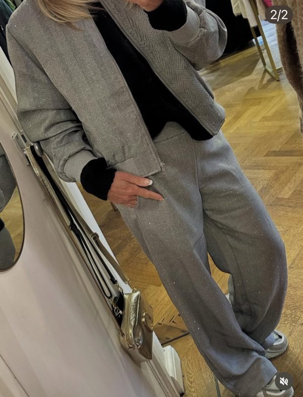 Wide-Leg Trousers Fancy Herringbone Tramontana